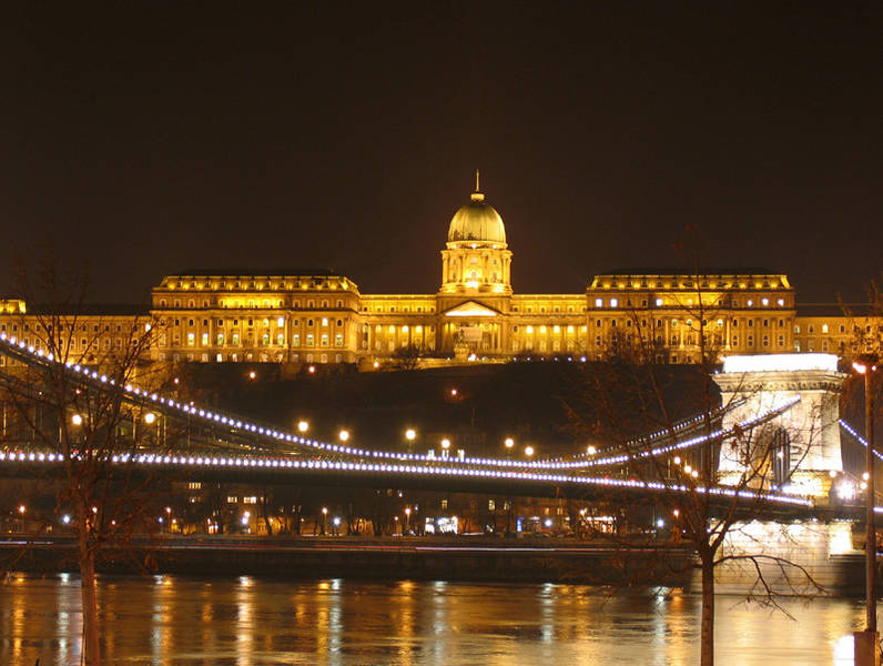Ship cruise by night in Budapest
